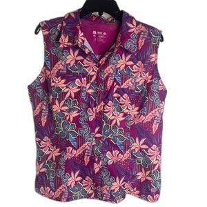 Reel Legends Purple Floral Sleeveless Button Front Mariner Top Size‎ PL